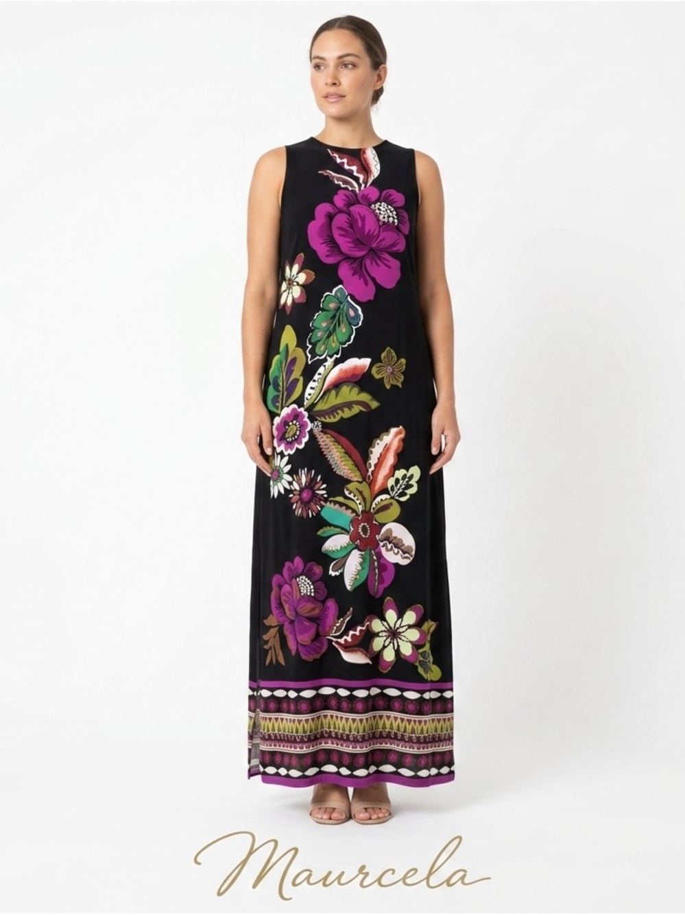 NWT Slim Factor by Investments Floral Keyhole Sleeveless Maxi Dress